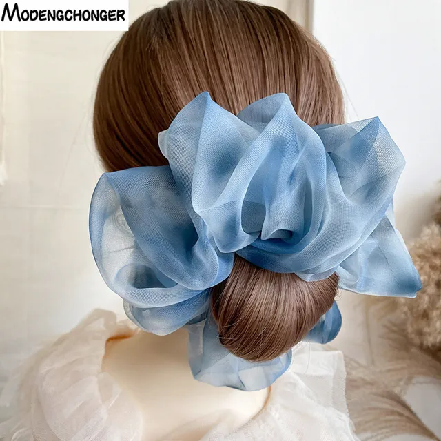 1PC wiosna letnia, z siatką przędzy do kokardki do włosów Scrunchies duża Organza kobiety elastyczna opaska do włosów kucyk Holder opaska do włosów akcesoria dziewczęce
