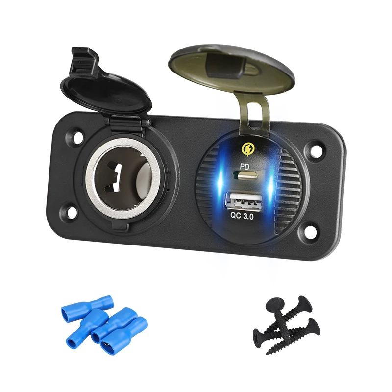 12-24V 36W Fast Charge Marine USB C Outlet Panel Cigarette Lighter Socket Splitter PD & QC 3.0 Car Power Adapter Charger Vehicle