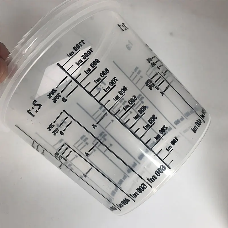 Bicchieri di miscelazione per vernice in plastica trasparente graduata monouso da 5 pezzi rapporti di miscelazione calibrati misurini per strumenti in resina di vernice