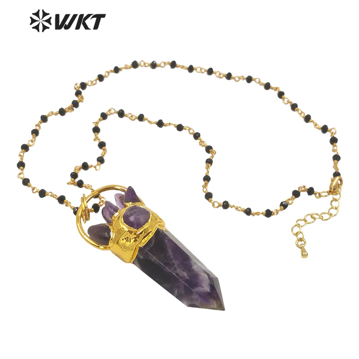 WT-N1274 WKT Natural Lace Purple Stone Necklace Gorgeous A-methyst Point Necklace With Antique Copper Plated