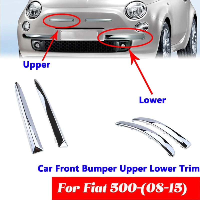 Rhyming Car Front Bumper Upper Lower Trim Moulding Chrome Plating Silver Strip Fit For Fiat 500 2007-2015 735455056 735455057