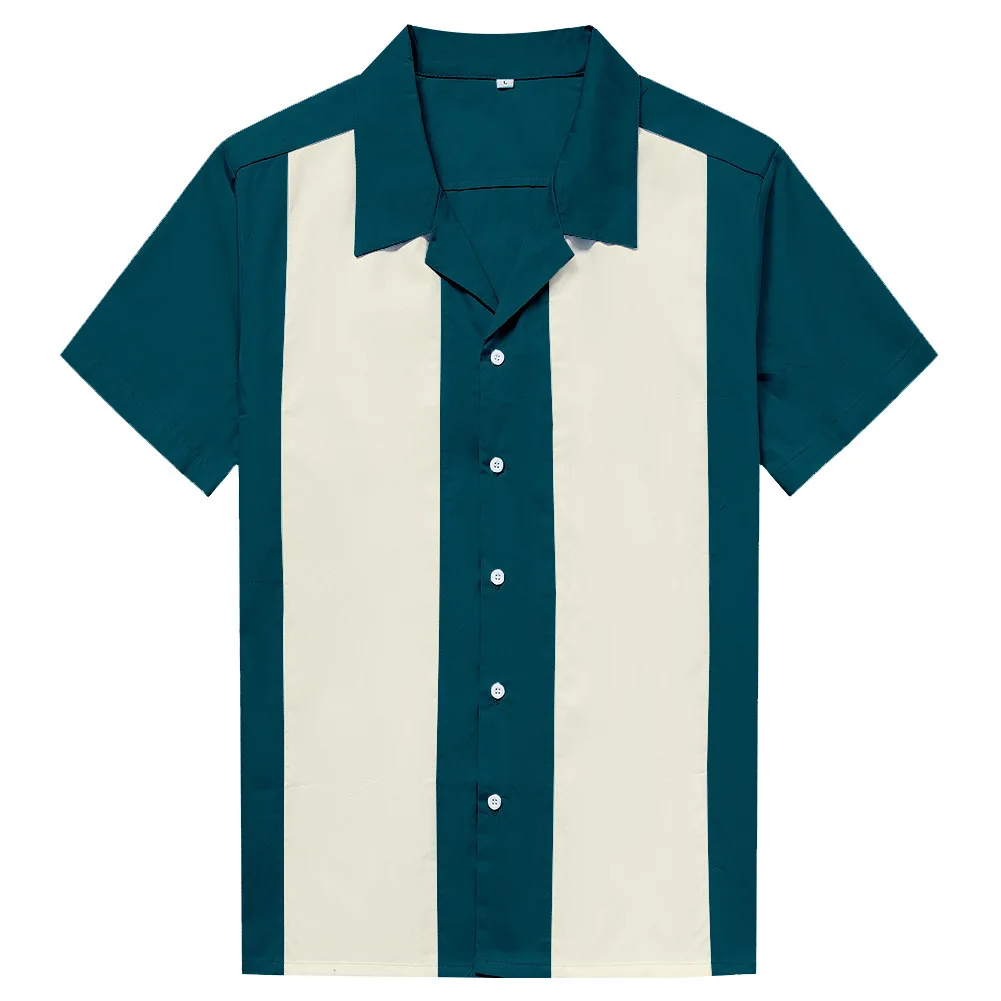 Vertical Striped Shirt Men Short Sleeve Work Men\'s Bowling Shirts for Men Cotton Summer Blouse Men Plus Size Male Clothing