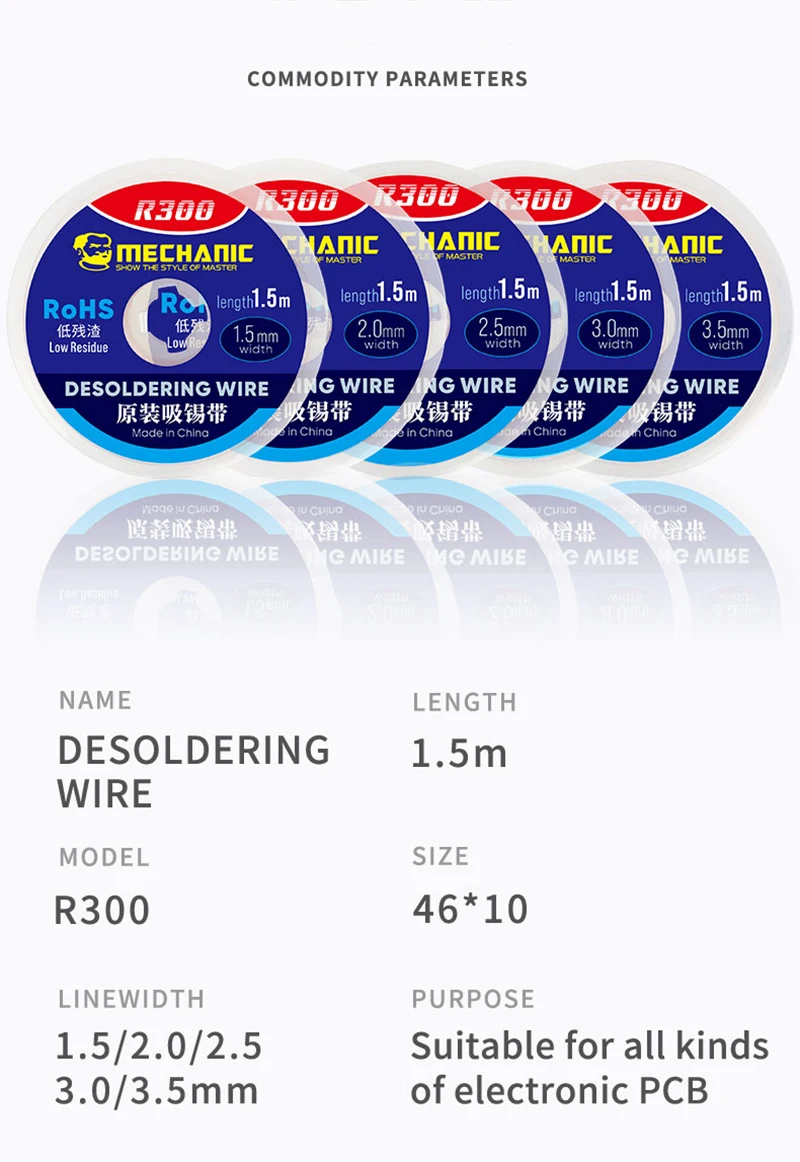 10 teile/los MECHANIKER Solder Docht Entferner Entlötdraht 1,0/1,5/2,0/2,5/3,0/3,5/4,0mm Entlötgeflecht BGA Löten Werkzeuge – Detail 7