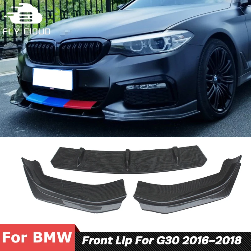 3 PCS Splitters FD Style Real Carbon Fiber Material Shovel Chin Front Bumper Lip For BMW 5 Series G30 G38 2016-2018