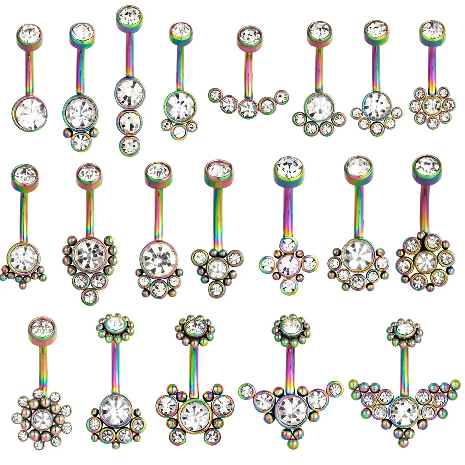 

Colorful Belly Button Rings 14G 10mm Stainless Steel Curved Barbell Clear Zircon Lobe Earring Navel Piercing Summer Jewelry