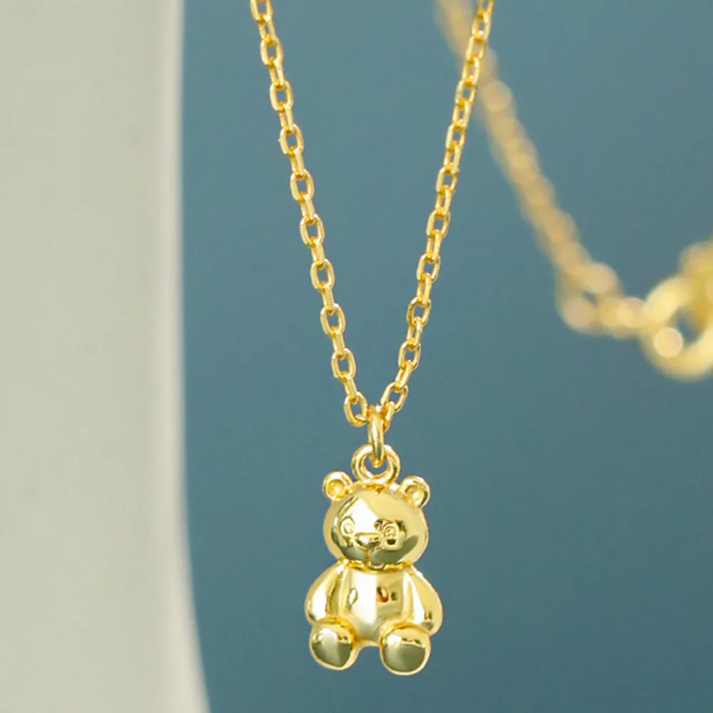 Kikichicc 100% 925 Sterling Silver Gold Bear Pendant Luxury Long Chain Necklace 2020 Rock Punk Fine Jewelry Fashion Crystal