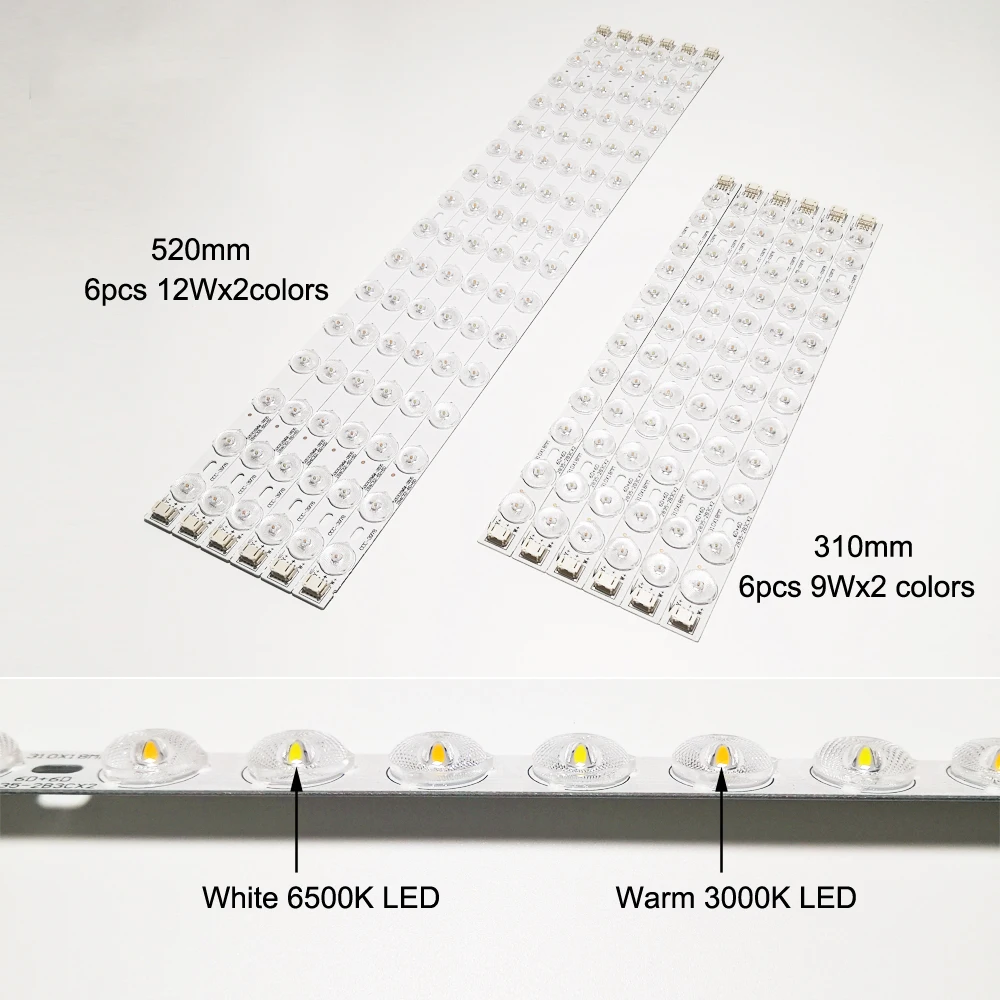 (6pcs/pack) Dual colors LED light bar 3000K-6500K rigid LED strip 310X18MM 2B3CX2 6D+6D 520X18MM 2B4CX2 8D+8D ceiling lamp board