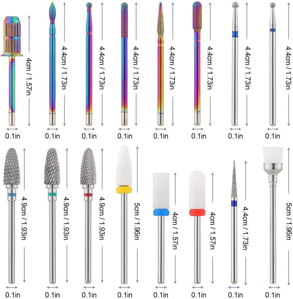 16pcs 전문 석영 밀링 커터 네일 드릴링 비트 burrs 세트 텅스텐 세라믹 전기 매니큐어 기계 액세서리