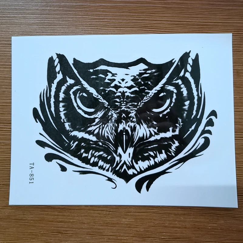 Black Owl Temporary Tattoo Sticker Waterproof Lasting Hand-Painted Hand Back Neck Fake Tattoo Big Personality Tattoo Sticker Men