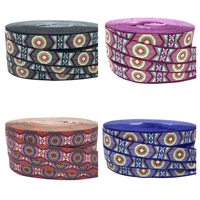 10Yards 16mm Diamond Round Print Geometry Fold oever Elastic bands for Handmade Craft headband Hair ties Hair Accessory