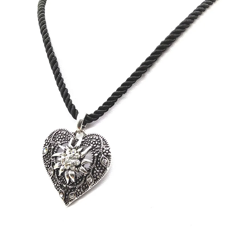 New Multicolor Edelweiss Vintage Lanyard Pendant Necklace Heart Shape Engraved Necklace for Women Charm Party Jewelry Wholesale