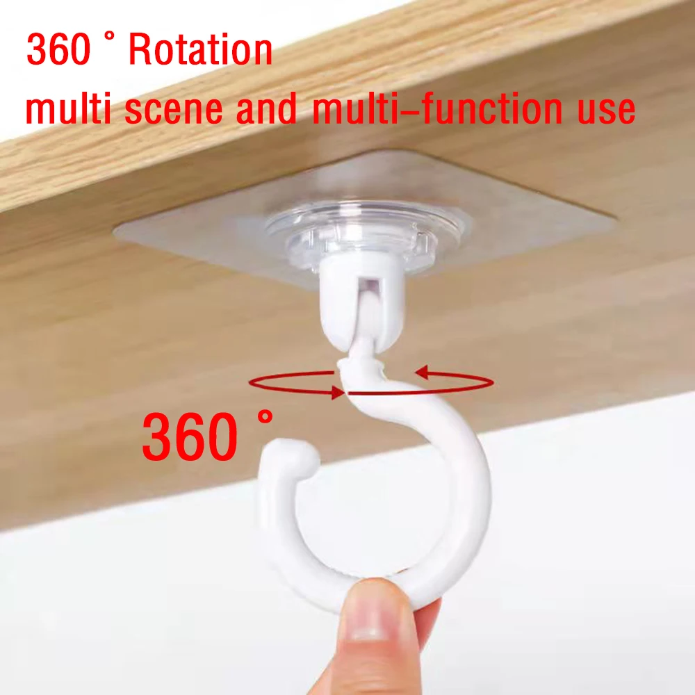 1PC Solid Color Ceiling Rotary Hook Strong Hook Household Multifunction Adhesive Hook Kitchen Bathroom Door Back Coat Hook