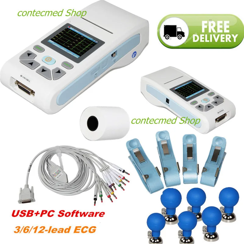 CONTEC elettrocardiografo a macchina ECG/ECG a 12 canali, software per PC, Touch Screen ECG90A