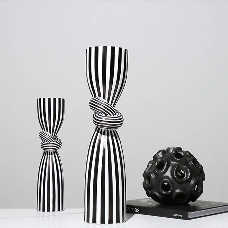 

Creative Modern Black And White Striped Candlestick Decor Living Room Desk Hotel Tv Cabinet Entrance Resin Art Candlestick