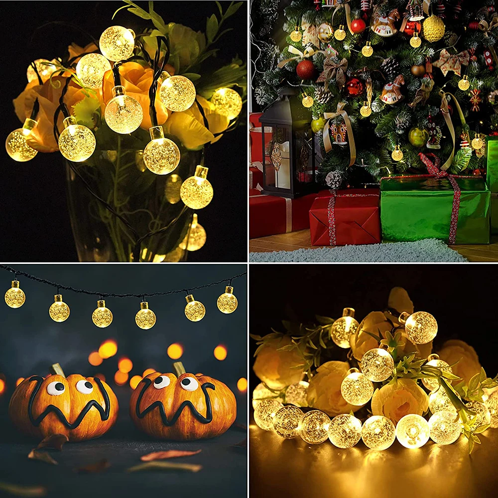 Solar Crystal Ball String Lights Waterproof Crystal Ball Globe Lights Outdoor Solar String Lights for Garden Yard Christmas