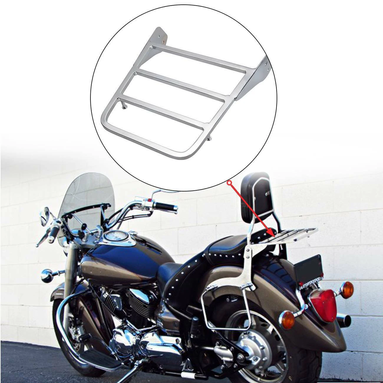 Samger Motorcycle Rear Sissy Bar Luggage Rack Chrome Detachable Backrest For Yamaha V-Star 400 650 1100 Classic XVS 1998-2011