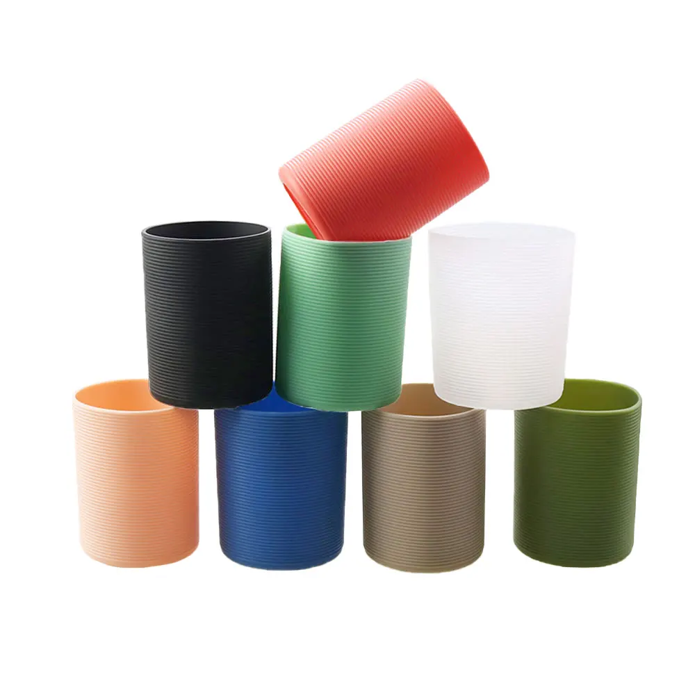 6.5CM Silicone Heat Insulated Cup Sleeve Stripes Non-slip Wraps Protective For Glass Cup Sleeve Water Bottle Kettle Cover