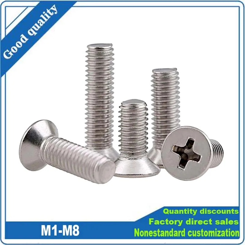 5/10/50p M1 M1.2 M1.4 M1.6 M2 M2.5 M3 M3.5 M4 M5 M6 M8 304 Stainless Steel Cross Phillips Flat Countersunk Head Screw Bolt GB819