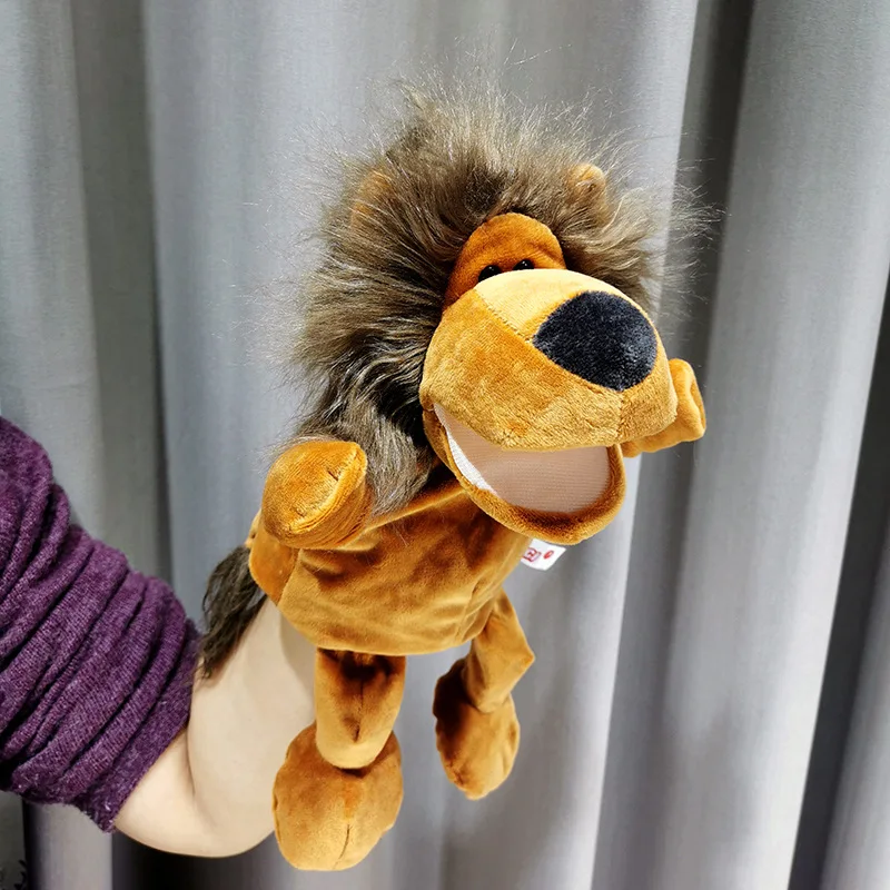 30cm Beinen Tier Handpuppe Plüsch Spielzeug Wolf Lion Panda Waschbären Handpuppen Pädagogisches Geschichte Puppe Spielzeug für Kinder kid