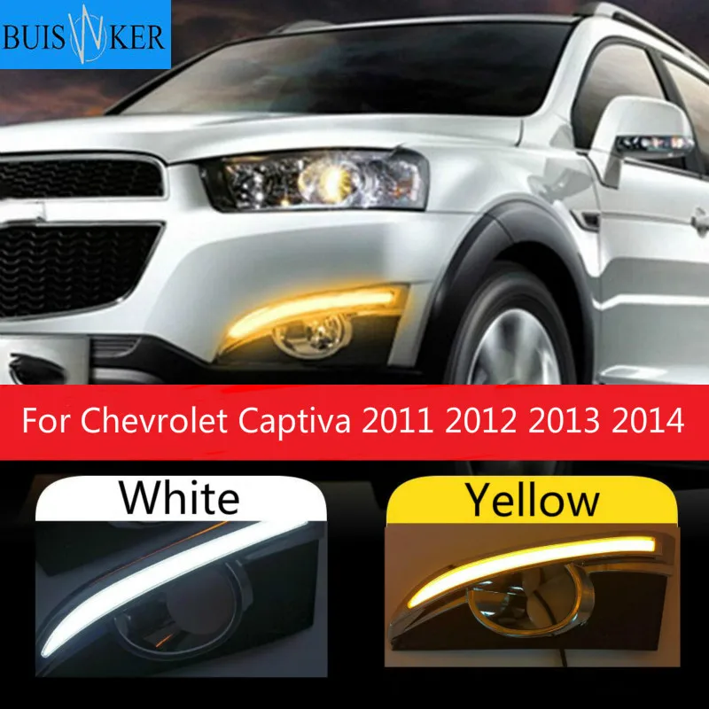

2pcs 12V LED DRL Daytime Running Lights with fog lamp hole For Chevrolet Captiva 2011 2012 2013 2014 turn Signal Relay