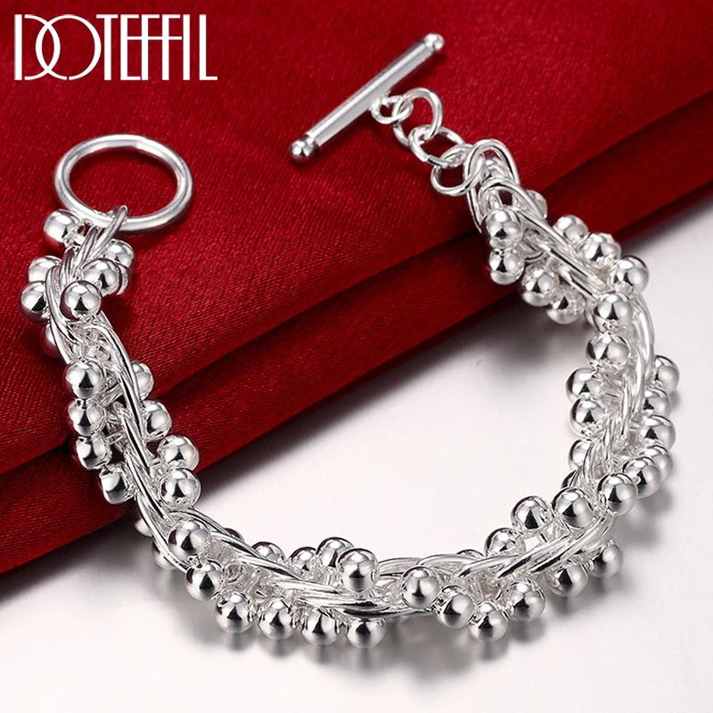 

DOTEFFIL 925 Sterling Silver Smooth Grape Bead Chain Bracelet For Woman Charm Wedding Engagement Fashion Party Jewelry