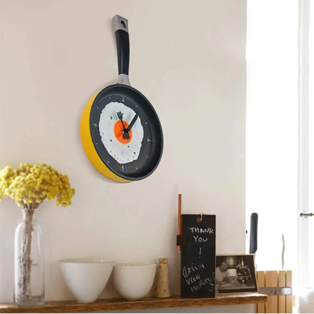 2023 Fried Pan Wall  Clock Plastic Kitchen Lovely Design Wall Clock for Home Decoration Quartz Time Clocks Horloge Murale Watch