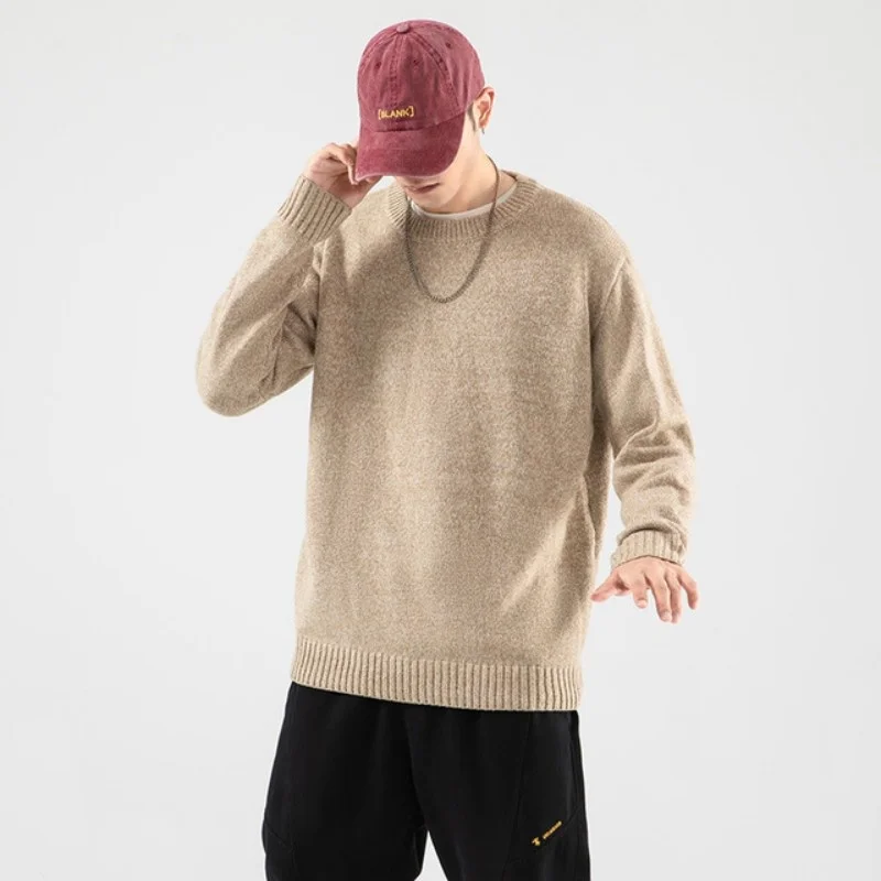 Lazy Men Wind Sweater Knitting Korean Style Loose Pullover Round Neck Letter Print Long-Sleeve Top Autumn Winter Male Streetwear