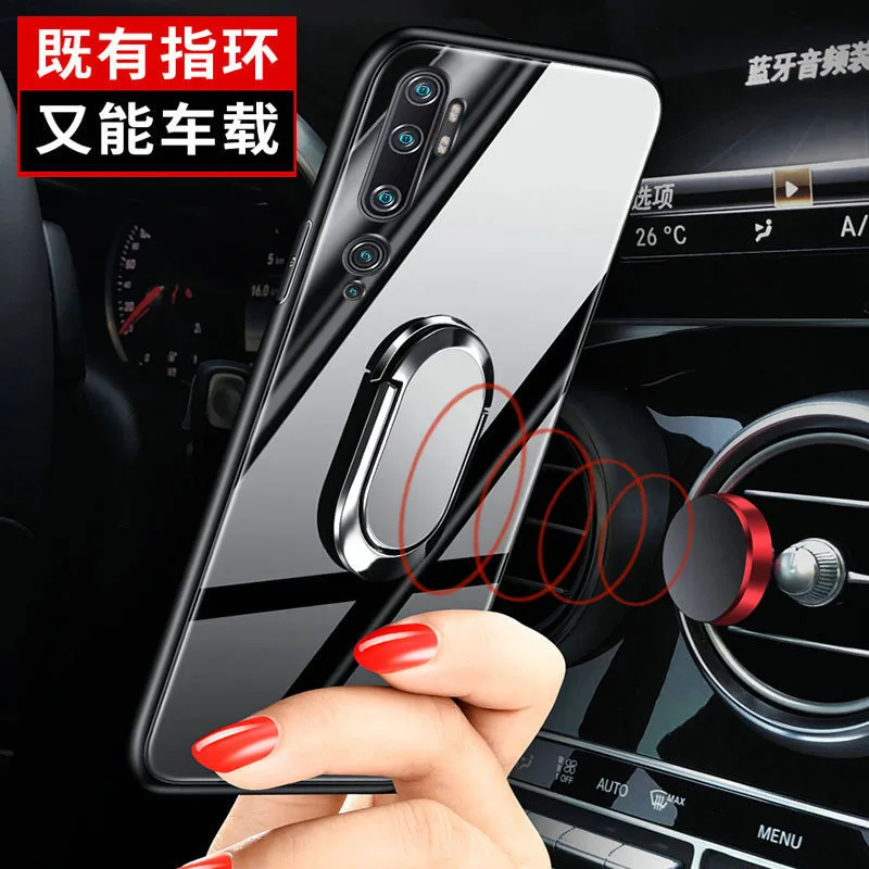 For Xiaomi Mi Note 10 Lite Case Tempered Glass Magnet Ring Holder Phone Case For Xiaomi Mi Note 10 Pro Hard Back Cover