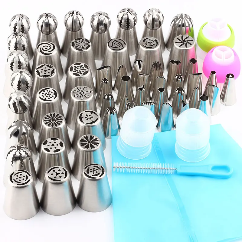 

62PCS/Set Stainless Steel Russian Icing Piping Coupler Nozzles Pastry Tips Large Cream Nozzle Pastry Cupcake Cake Decorating