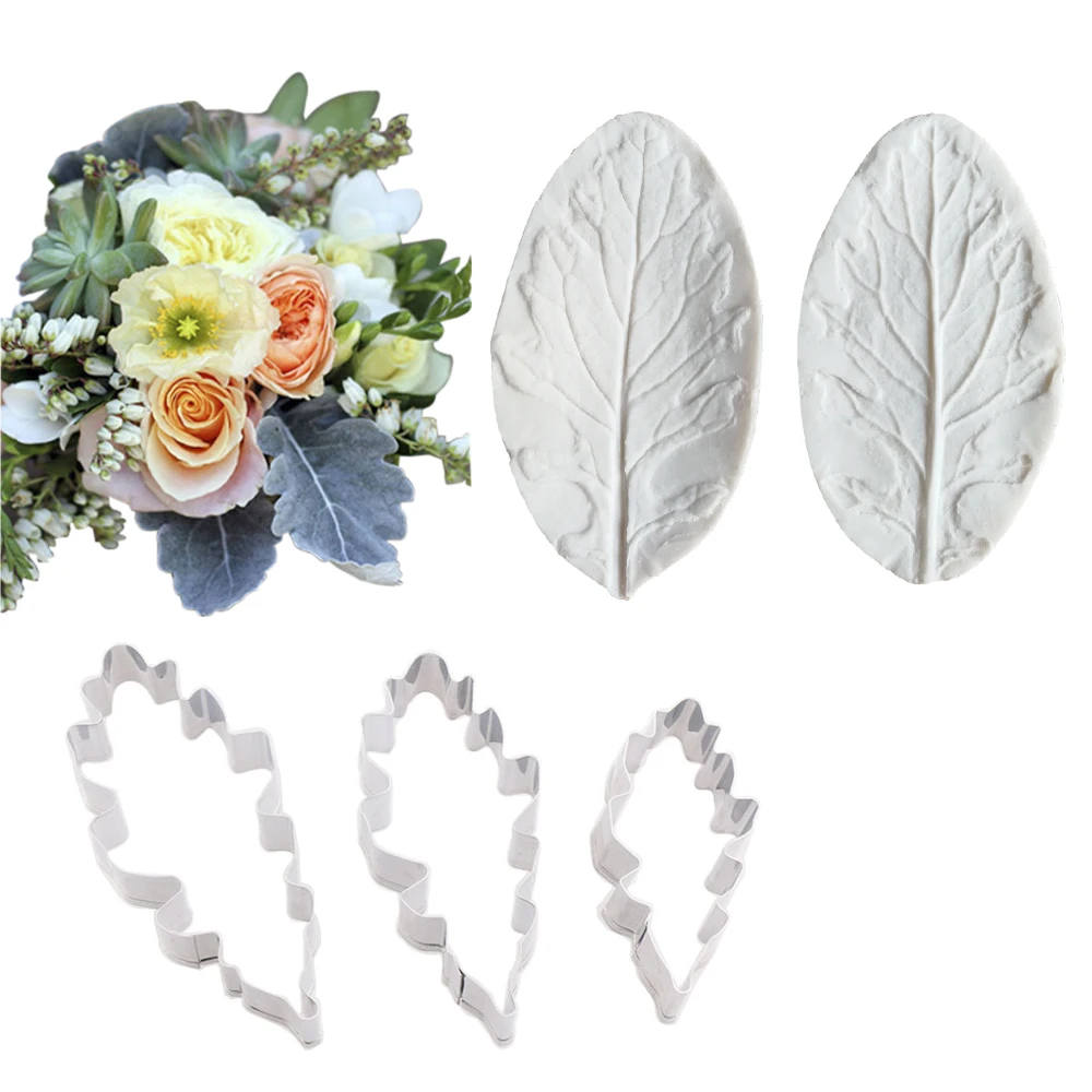 Senecio Cineraria Veiner Petal Flower Leaf Cake Decorating Tools Flower Fondant Mold Water Paper Sugar Clay Flower Moulds CS201