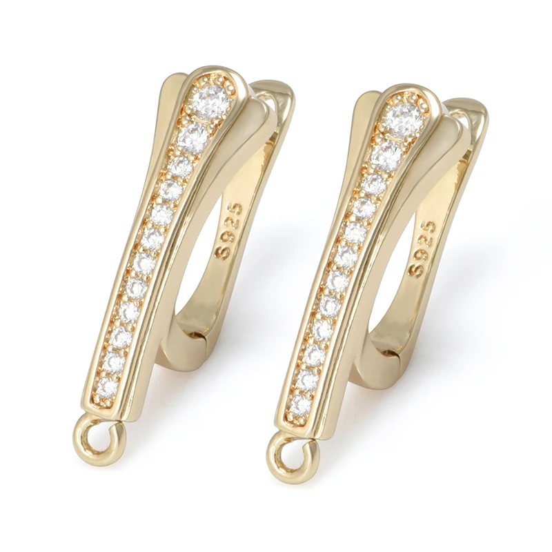 Neue große Ohrringe Verschlüsse Ohrring Haken Erkenntnisse DIY Frau Schmuck Zubehör Messing AAA Zirkon vergoldet 22K Gold