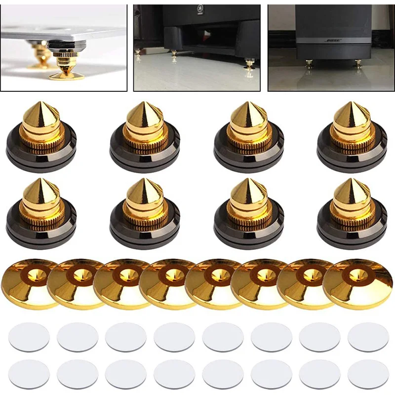 8 Set Golden-Plated Speaker Spikes, Speaker Stands CD Audio Subwoofer Amplifier Turntable Isolation Feet