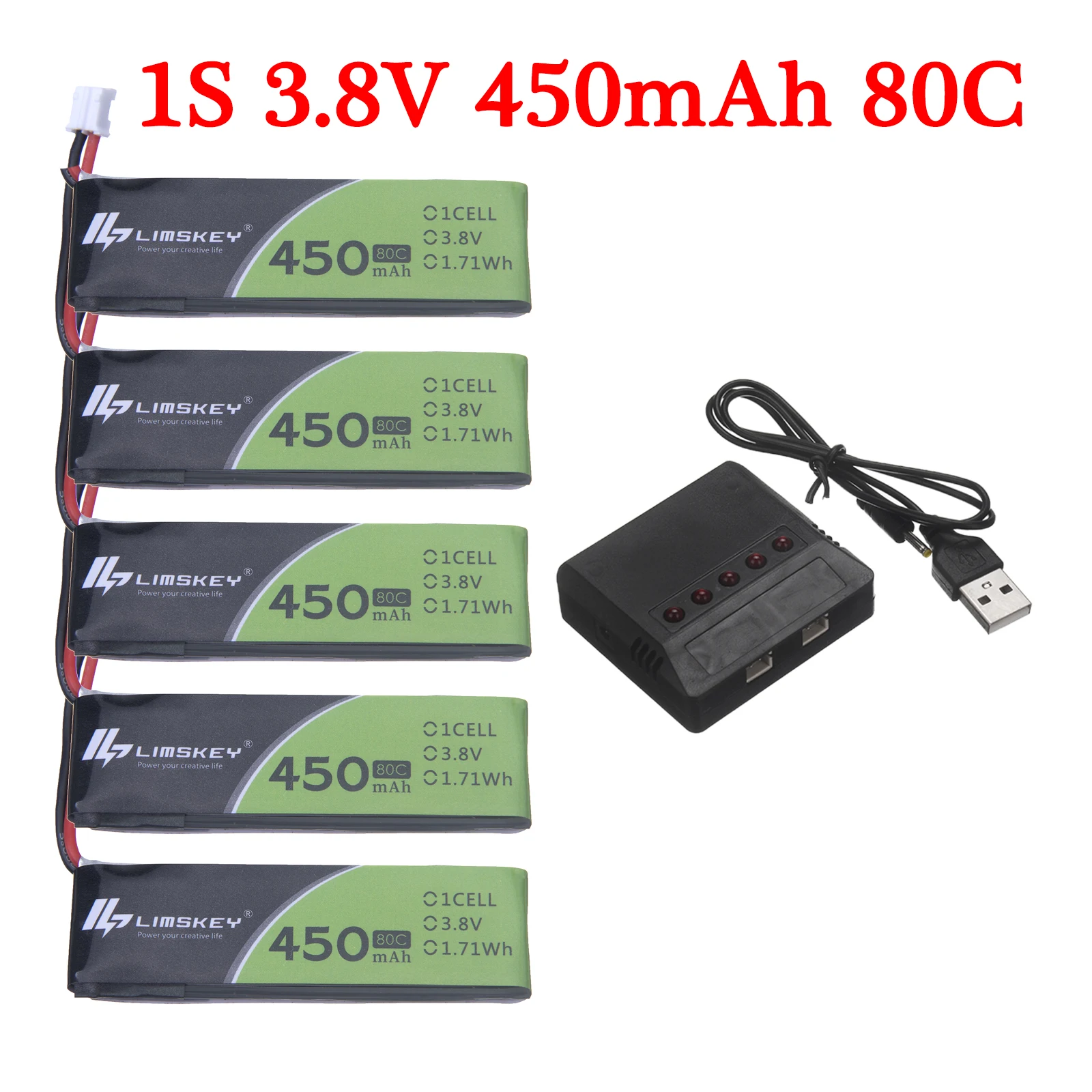 1S 3.8V 450mAh 80C/160C 4.35V Lipo Battery And PH2.0 Charger For FPV Racing M80S Tiny7 Beta75S Emax Tinyhawk Snapper7 Drone