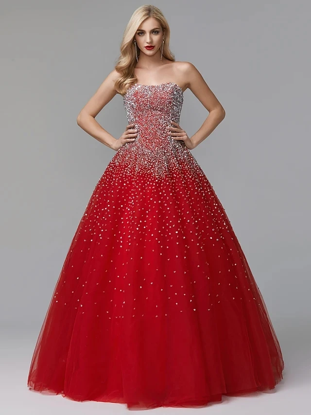 Rotes Ballkleid luxuriöses formelles Quince anera Kleid träger lose Perlen boden lange Prinzessin süß 16 Vestidos de 15 Años