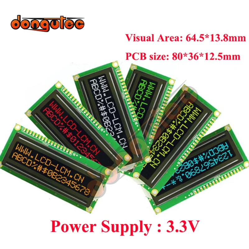 3.3V 162 1602 16X2 wyświetlacz z modułem LCD LCM czerwony zielony biały pomarańczowy niebieski żółty na FSTN negatywne czarne tło