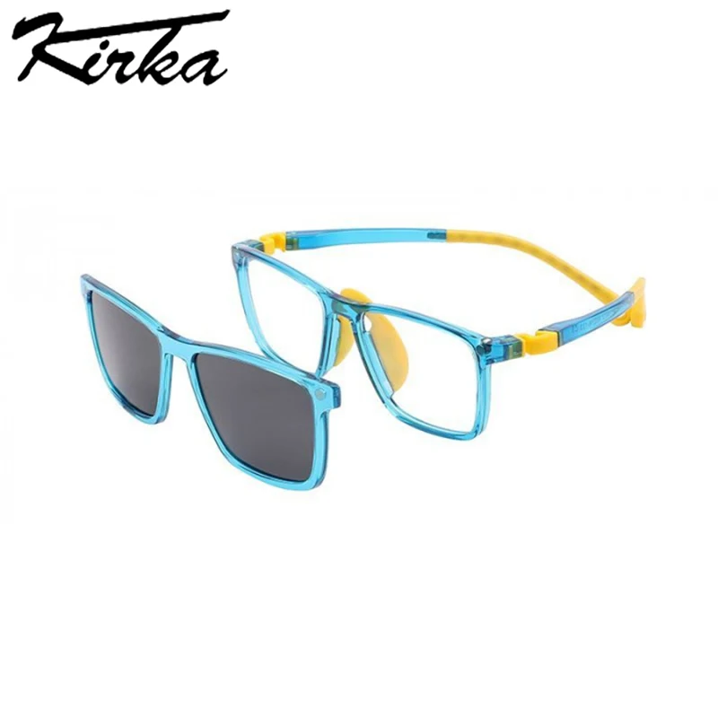Kirka TR90 Clip-on Sunglasses for Kids Solid Color Magnetic Sun Glasses Child Eyewear Polarized Glasses Fashion Brand Design