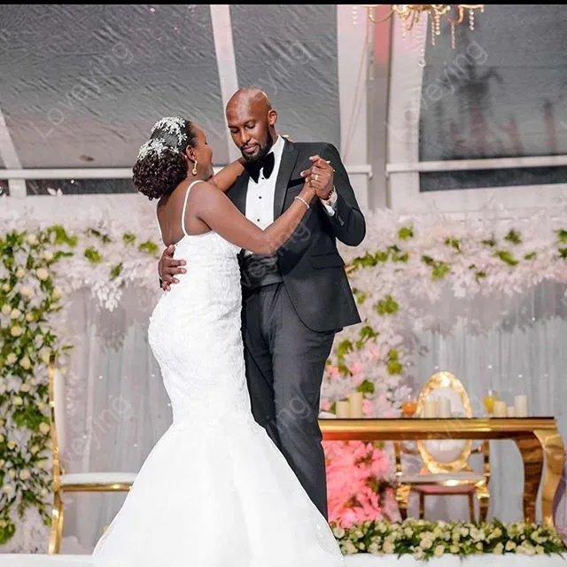 Vestidos de novia de encaje de princesa africana, bonitos vestidos de novia de talla grande con tirantes finos, vestidos de novia