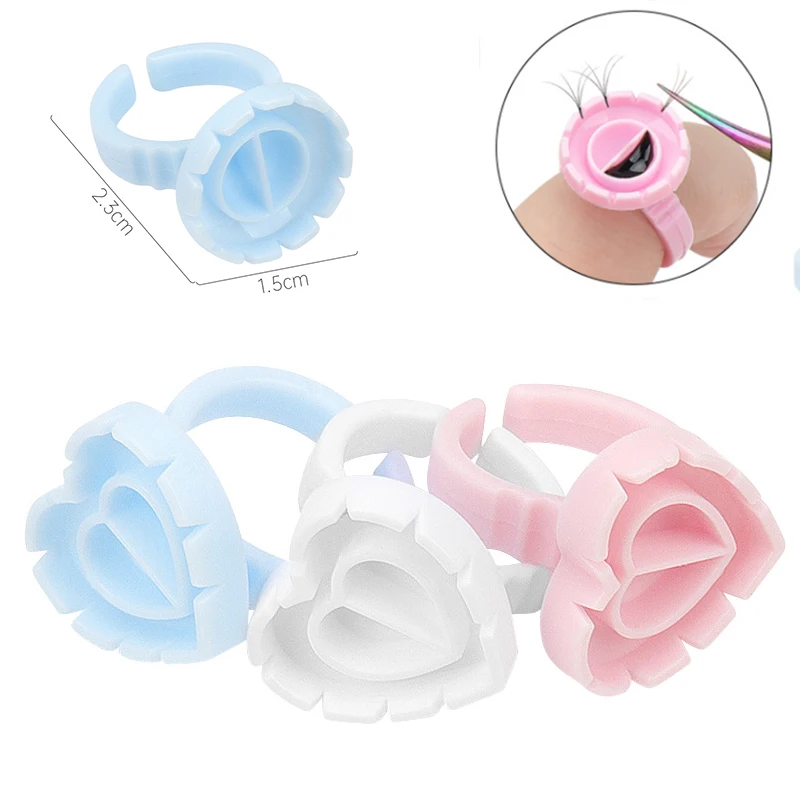 100pcs Eyelash Glue Cup Rings Holder Lash Extension Supplies Disposable Glue Bows Heart Shape Eyelash Extension Glue Cup Rings