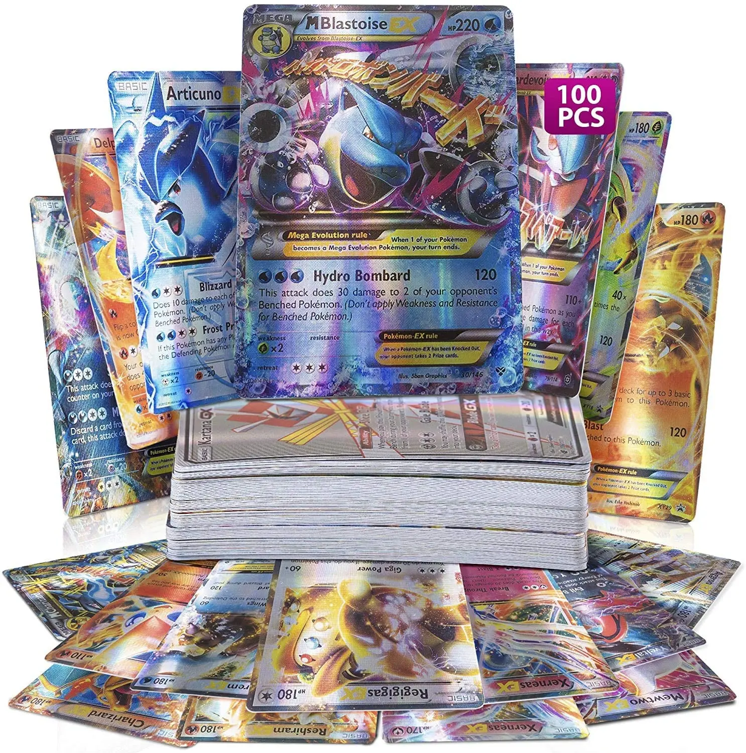 100 шт., карты Pokemon, без дублирования, ультра Редкие карты TCG Style Holo EX Full Art : 20 GX + 20 Mega + 59 EX Arts + 1 Energy