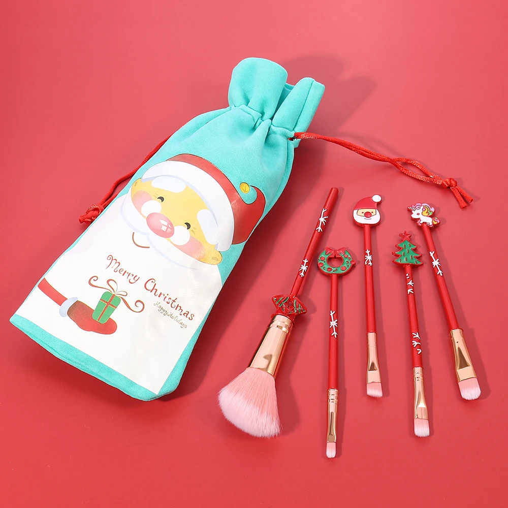 Nieuwe Make-Up Borstel Set Kerst Thema Rode Borstels Festival Schoonheid Cosmetische Tool Voor Gezicht Pro Poeder Oogschaduw Wenkbrauw Lip Borstel