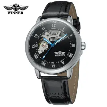 Winner fashion trend men&#x27;s and women&#x27;s watches waterproof silver case watches automatic mechanical watches