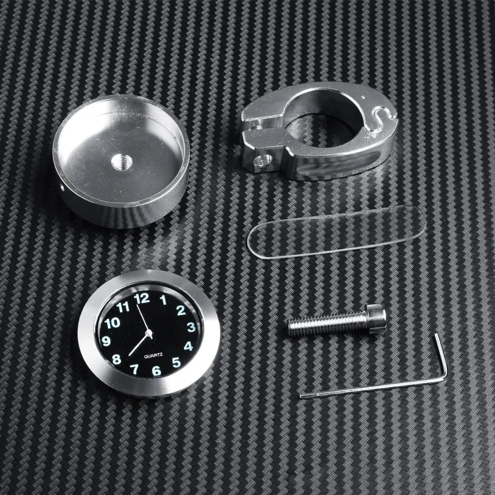 Top Motorcycle Watch Handlebar Clock Silver Waterproof for Rain Bar Mount Classic Cruisers Choppers Electric Bike EScooter Mini view 5