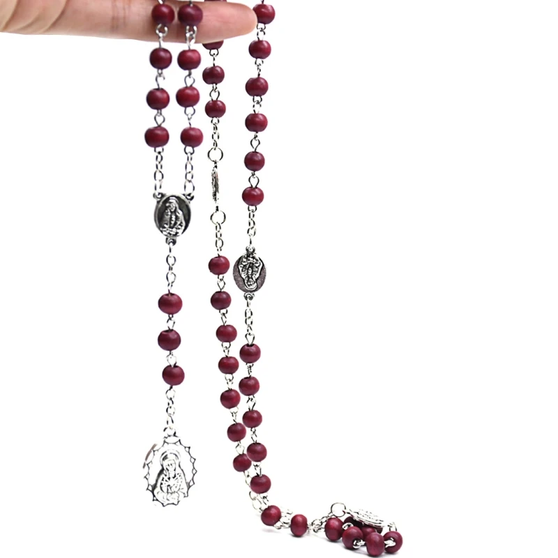 Rosary Necklace Catholic Virgin Mary Pendant Necklaces Bead Long Chain Men Women