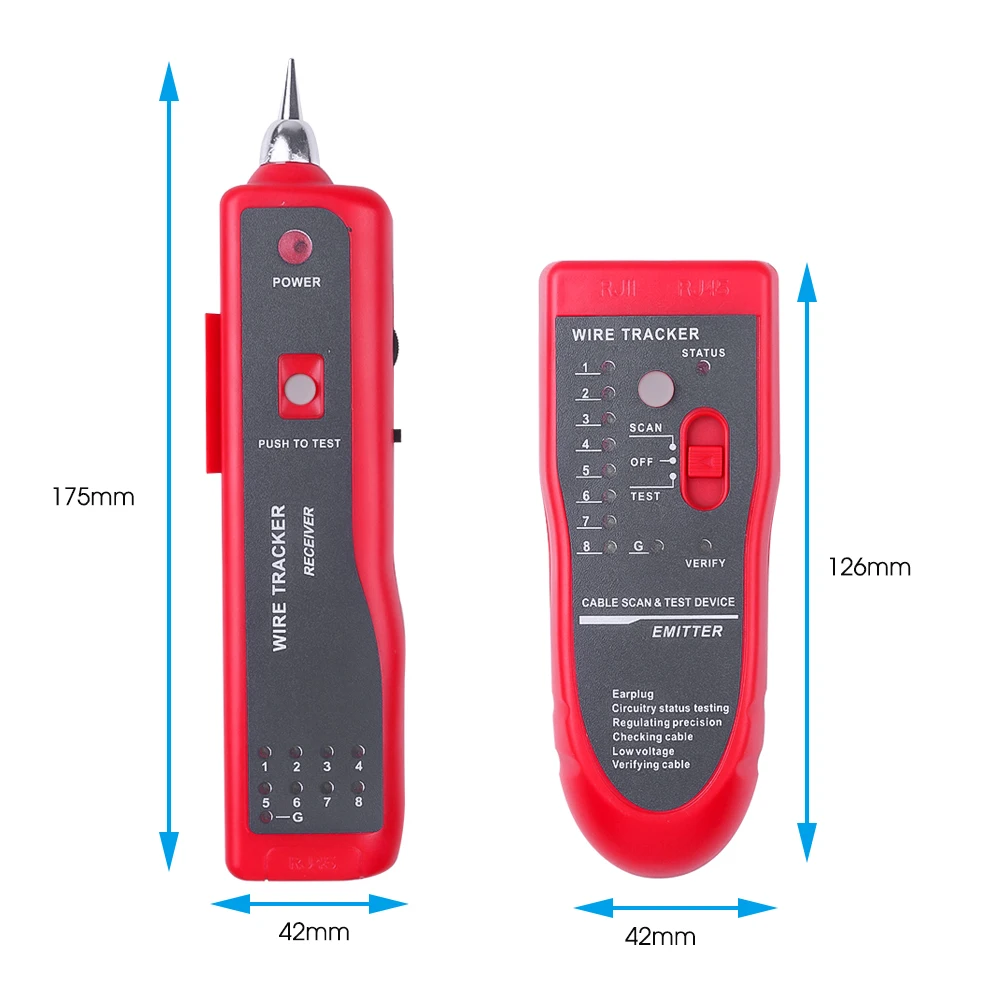 New RJ11 RJ45 Cat5 Cat6 Telephone Wire Tracker Tracer Toner Ethernet LAN Network Cable Tester Detector Line Finder Red Color