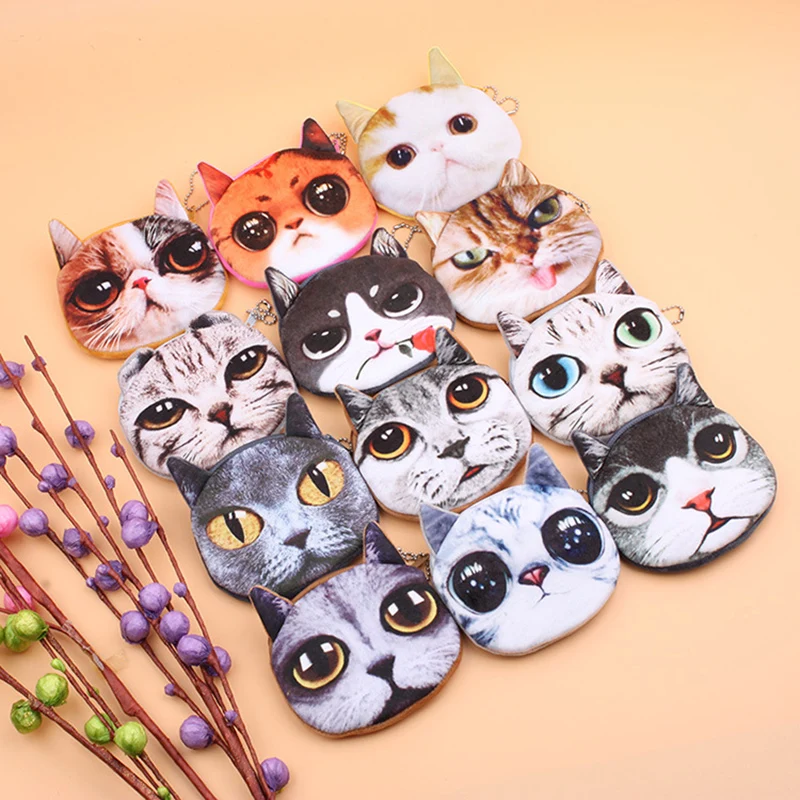 Cartoon cat wallet bag ladies cat face zipper mini coin purses cat children's purse plush bolsa de moeda coins pouch