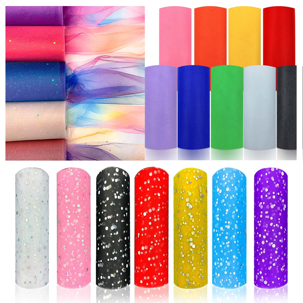 Rollos de tul liso con purpurina de arcoíris, 6 pulgadas x 10 yardas, 44 colores, red de tul, costura de tela para falda de mesa, decoración de fiesta de deshierbe
