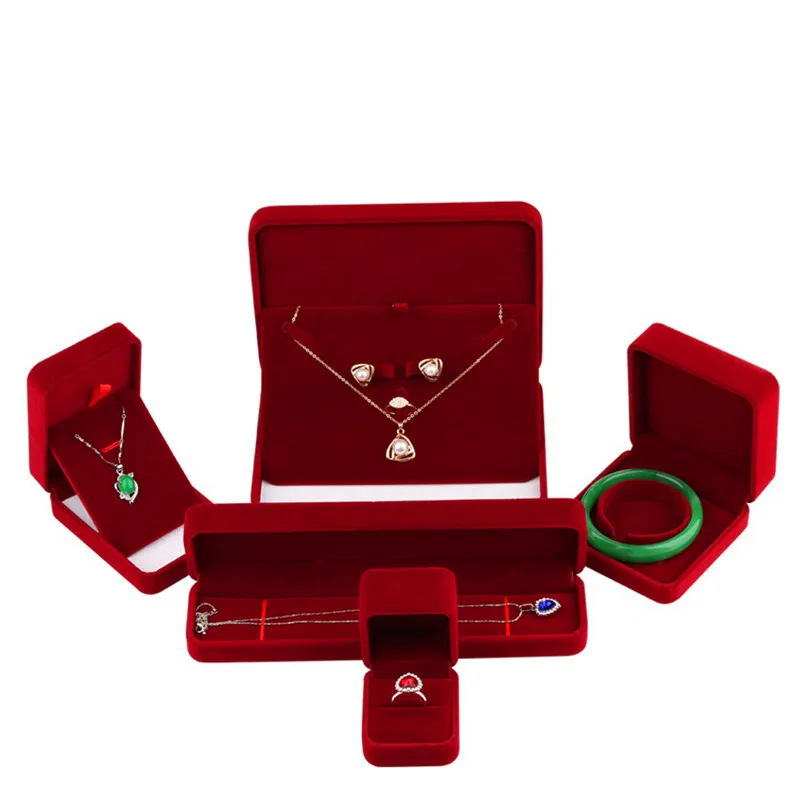 Multi-Size Red Velvet Luxury Ladies Bracelet Necklace Ring Earrings Jewelry Display Gift Box Wedding Box Jewelry Set Box