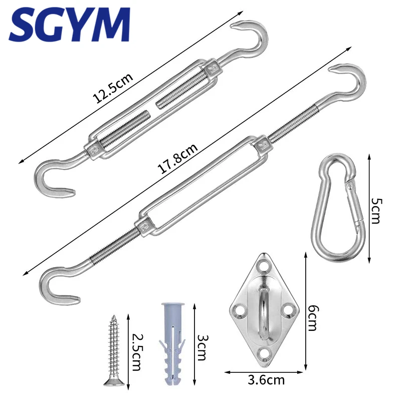 Zestaw osprzętu do żagli przeciwsłonecznych 304, prostokątny, kwadratowy hak do patio, zestaw montażowy, akcesoria do użytku na zewnątrz