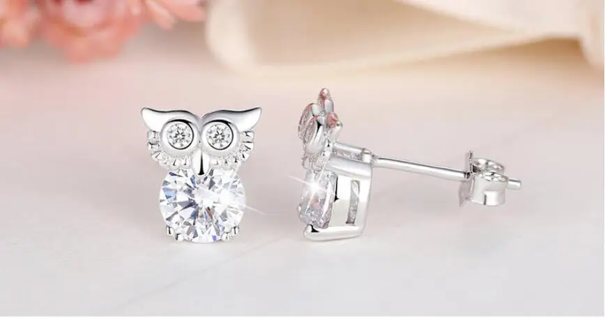 100% 925 srebro Piercing kryształ sowa kolczyki dla kobiet 2023 dziewcząt wesele prezent Femme biżuteria pendientes — zdjęcie 5