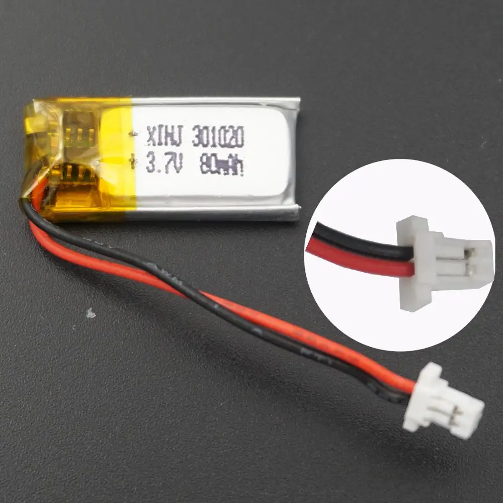 3.7V 80mAh Polymer Li Lithium Battery 301020 Li-ion JST 2Pin 1.0mm Connector For Bluetooth Headphones 3D Glasses Record Pen